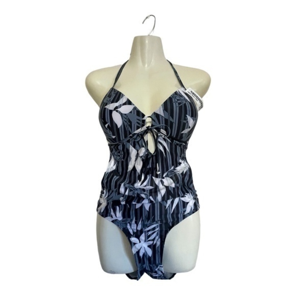 Unbranded Bathing Suit Gray Black Printed Sweetheart Monokini Size X-Large